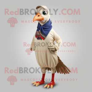 Beige Pheasant mascot costume character dressed with a Polo Tee and Shawls