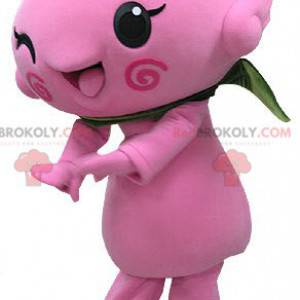 Mascotte de bonhomme rose. Mascotte de fleur rose -