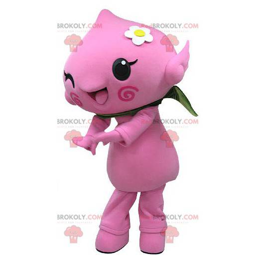 Lyserød snemand maskot. Pink blomster maskot - Redbrokoly.com