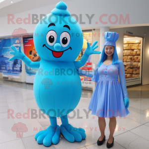 Sky Blue Queen mascot costume character dressed with a One-Piece Swimsuit and Berets