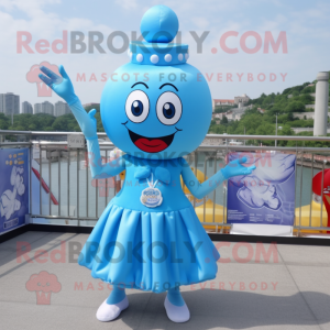 Sky Blue Queen mascot costume character dressed with a One-Piece Swimsuit and Berets