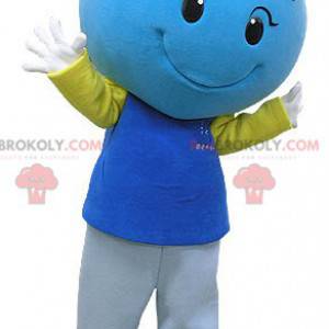 Mascote gigante e sorridente com coração azul - Redbrokoly.com