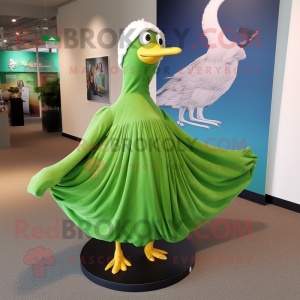 Lime Green Seagull mascot costume character dressed with a Pleated Skirt and Cummerbunds