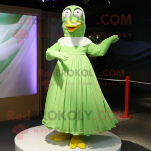 Lime Green Seagull mascot costume character dressed with a Pleated Skirt and Cummerbunds