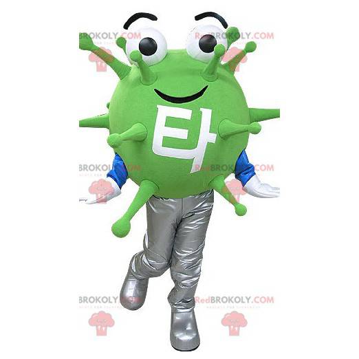 Groene virus microbe mascotte. Buitenaardse mascotte -