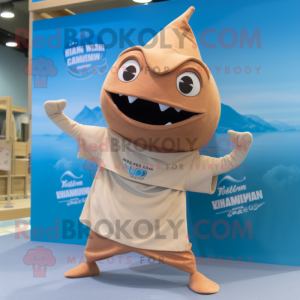 Tan Tuna mascot costume character dressed with a Swimwear and Wraps