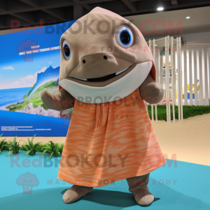 Tan Tuna mascot costume character dressed with a Swimwear and Wraps