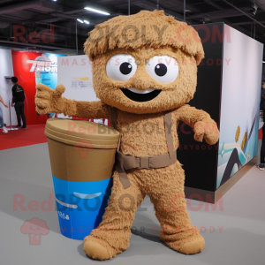 Brown Fried Rice mascot costume character dressed with a Cargo Pants and Hairpins