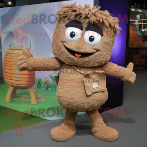 Brown Fried Rice mascot costume character dressed with a Cargo Pants and Hairpins