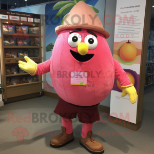 Pink Mango mascot costume character dressed with a Henley Shirt and Cummerbunds