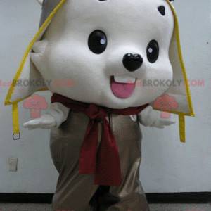 Mascota del oso de peluche blanco en traje de aviador -