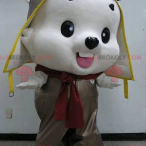 White teddy bear mascot in aviator outfit - Redbrokoly.com