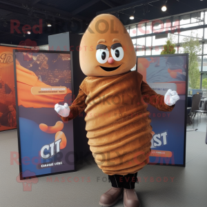 Rust Croissant mascot costume character dressed with a Waistcoat and Cufflinks