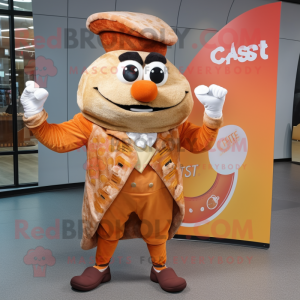 Rust Croissant mascot costume character dressed with a Waistcoat and Cufflinks