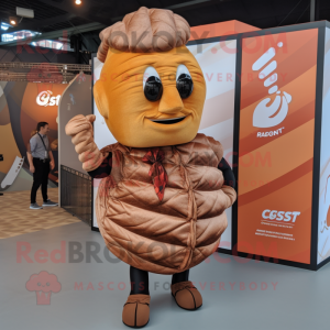 Rust Croissant mascot costume character dressed with a Waistcoat and Cufflinks