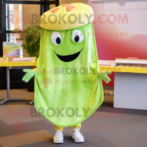 Lime Green Lasagna mascot costume character dressed with a Jeans and Headbands