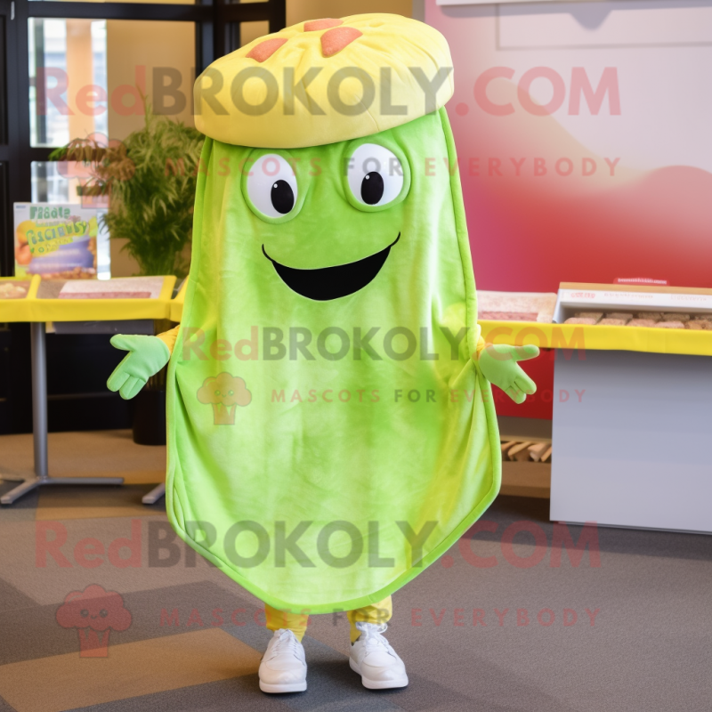 Lime Green Lasagna mascot costume character dressed with a Jeans and Headbands Lime Green Lasagna mascot costume character dressed with a Jeans and Headbands