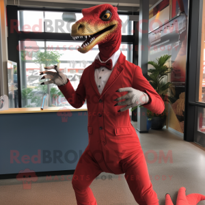 Rød Velociraptor maskot...