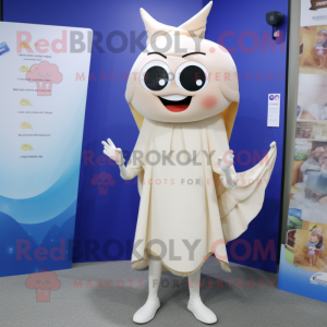 Cream Tooth Fairy mascot costume character dressed with a Skinny Jeans and Shawls