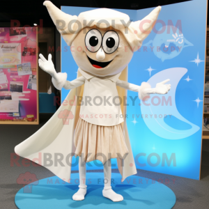 Cream Tooth Fairy mascot costume character dressed with a Skinny Jeans and Shawls