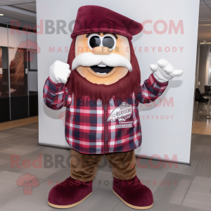 Maroon Chief mascot costume character dressed with a Flannel Shirt and Pocket squares