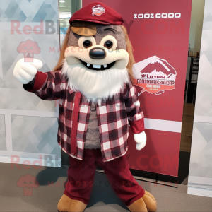 Maroon Chief mascot costume character dressed with a Flannel Shirt and Pocket squares