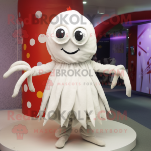 White Spider mascot costume character dressed with a Wrap Skirt and Beanies