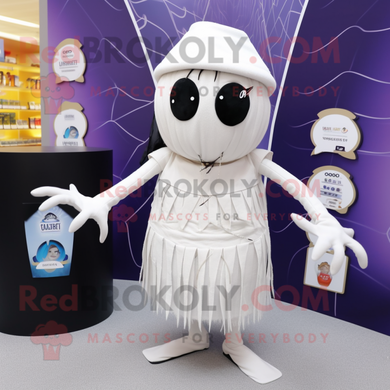 White Spider mascot costume character dressed with a Wrap Skirt and Beanies White Spider mascot costume character dressed with a Wrap Skirt and Beanies