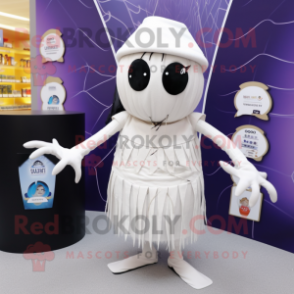 White Spider mascot costume character dressed with a Wrap Skirt and Beanies