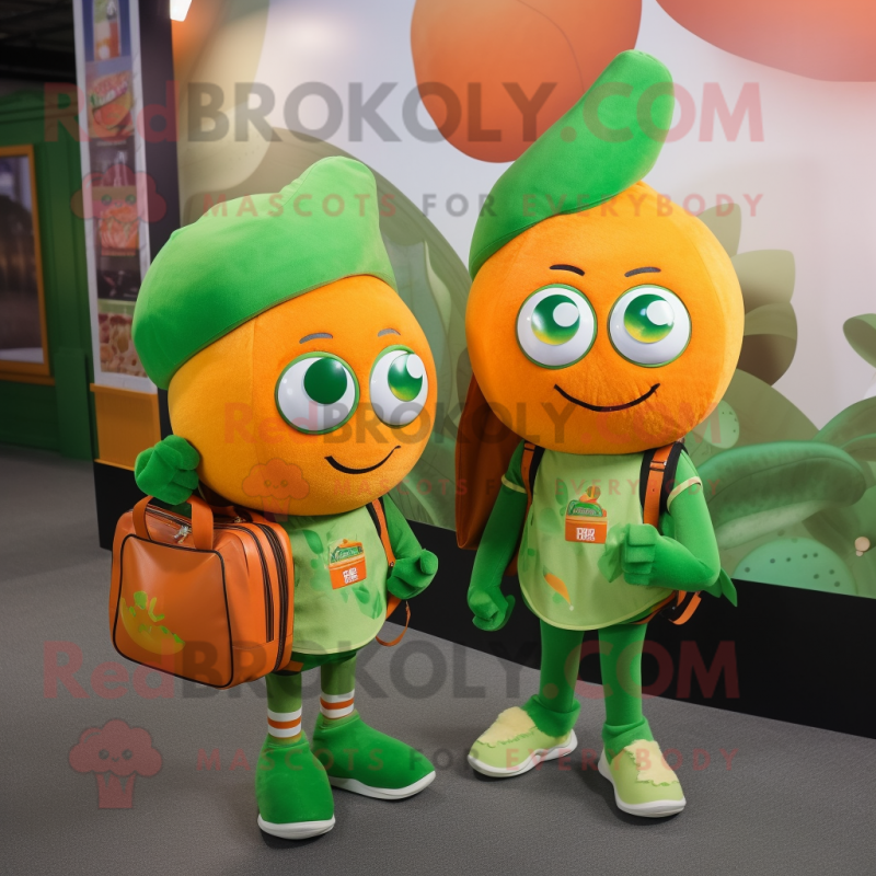 Green Orange mascot costume character dressed with a Mini Dress and Backpacks Green Orange mascot costume character dressed with a Mini Dress and Backpacks