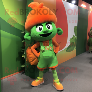 Green Orange mascot costume character dressed with a Mini Dress and Backpacks