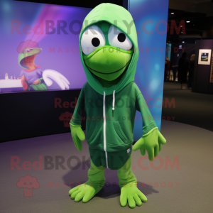 Green Betta Fish mascot costume character dressed with a Hoodie and Ties