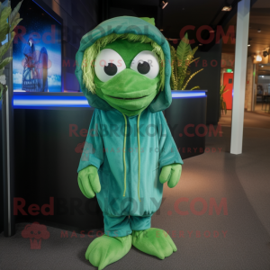Green Betta Fish mascot costume character dressed with a Hoodie and Ties