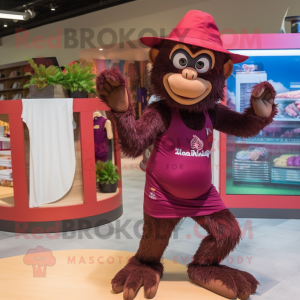 Maroon Chimpanzee mascot costume character dressed with a Bikini and Berets