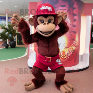 Maroon Chimpanzee mascot costume character dressed with a Bikini and Berets