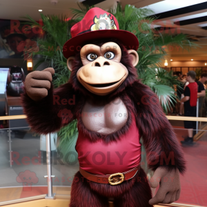 Maroon Chimpanzee mascot costume character dressed with a Bikini and Berets