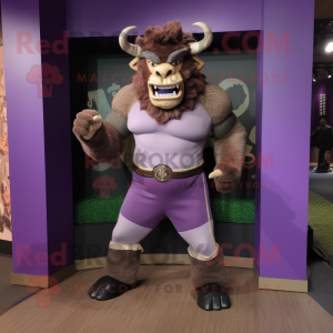 Lavender Minotaur mascot costume character dressed with a Joggers and Belts