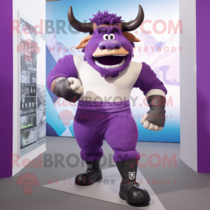 Lavender Minotaur mascot costume character dressed with a Joggers and Belts