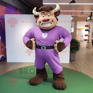 Lavender Minotaur mascot costume character dressed with a Joggers and Belts