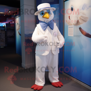 White Albatross mascot costume character dressed with a Flare Jeans and Pocket squares