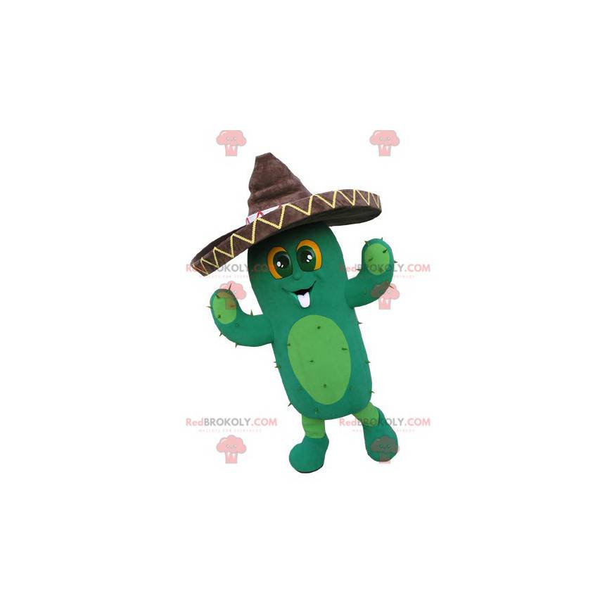 Mascotte di cactus gigante con un sombrero - Redbrokoly.com