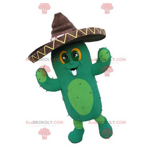 Mascotte di cactus gigante con un sombrero - Redbrokoly.com