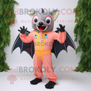 Peach Fruit Bat mascot costume character dressed with a Jumpsuit and Bracelets