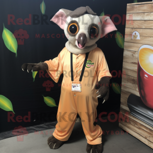 Peach Fruit Bat mascot costume character dressed with a Jumpsuit and Bracelets