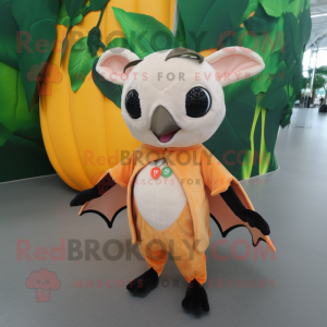 Peach Fruit Bat mascot costume character dressed with a Jumpsuit and Bracelets