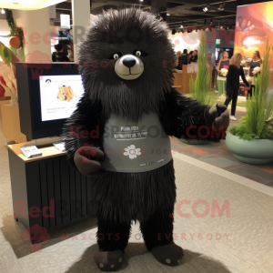 Black Porcupine mascot costume character dressed with a Henley Shirt and Foot pads