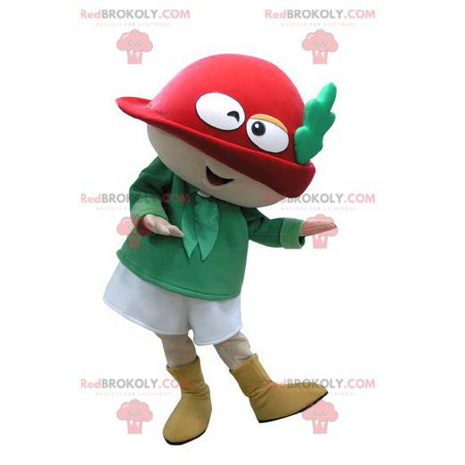 Groene en rode kaboutermascotte met een hoed - Redbrokoly.com