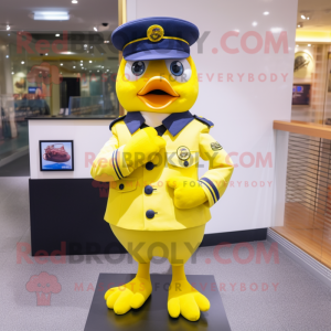 Navy Canary mascot costume character dressed with a Jacket and Digital watches