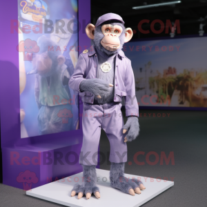 Lavender Chimpanzee mascot costume character dressed with a Trousers and Anklets