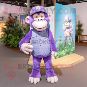 Lavender Chimpanzee mascot costume character dressed with a Trousers and Anklets